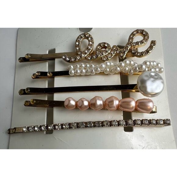 H&M Hairpins set-of-four, Faux Pearls, & Rhinestones , Gold, J-01 - Picture 1 of 5